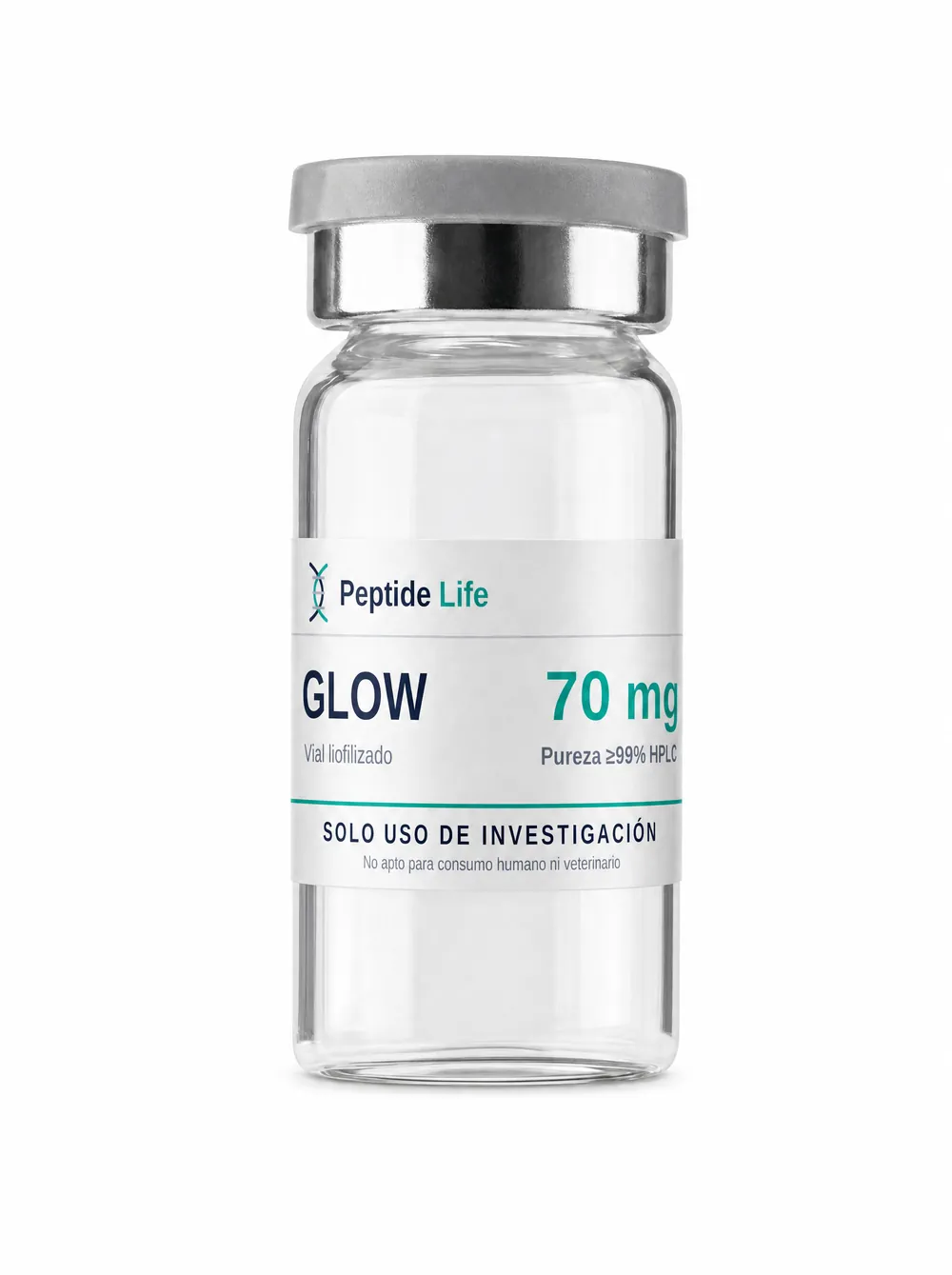 Vial liofilizado 70 mg de GLOW 70 mg — blend multicomponente formulado para investigación de renovación dérmica y matriz extracelular