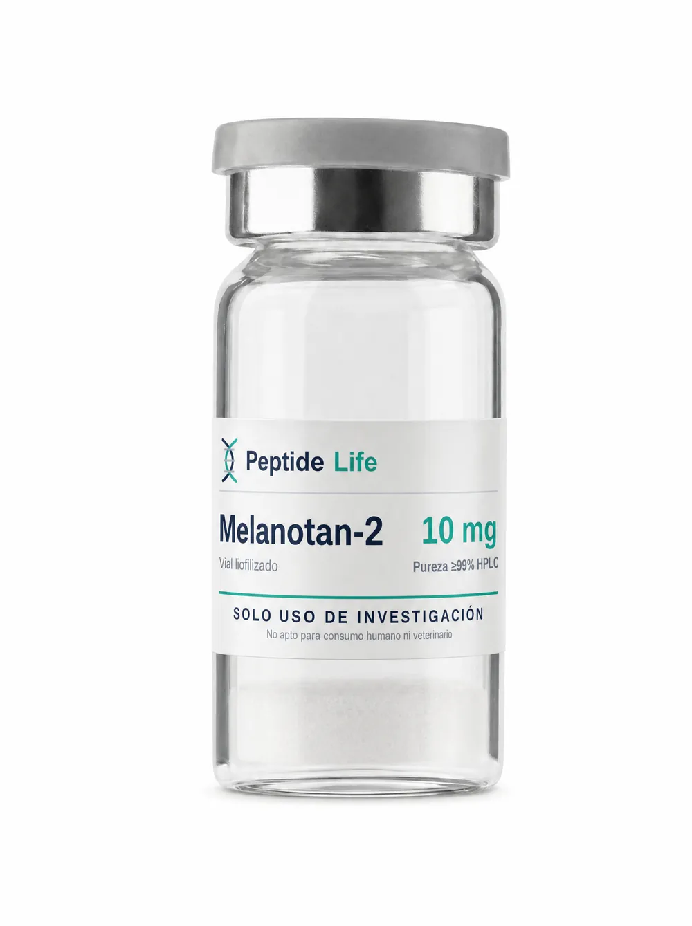 Vial liofilizado 10 mg de Melanotan-2 10 mg — péptido cíclico estudiado por su actividad sobre la familia de receptores melanocortínicos