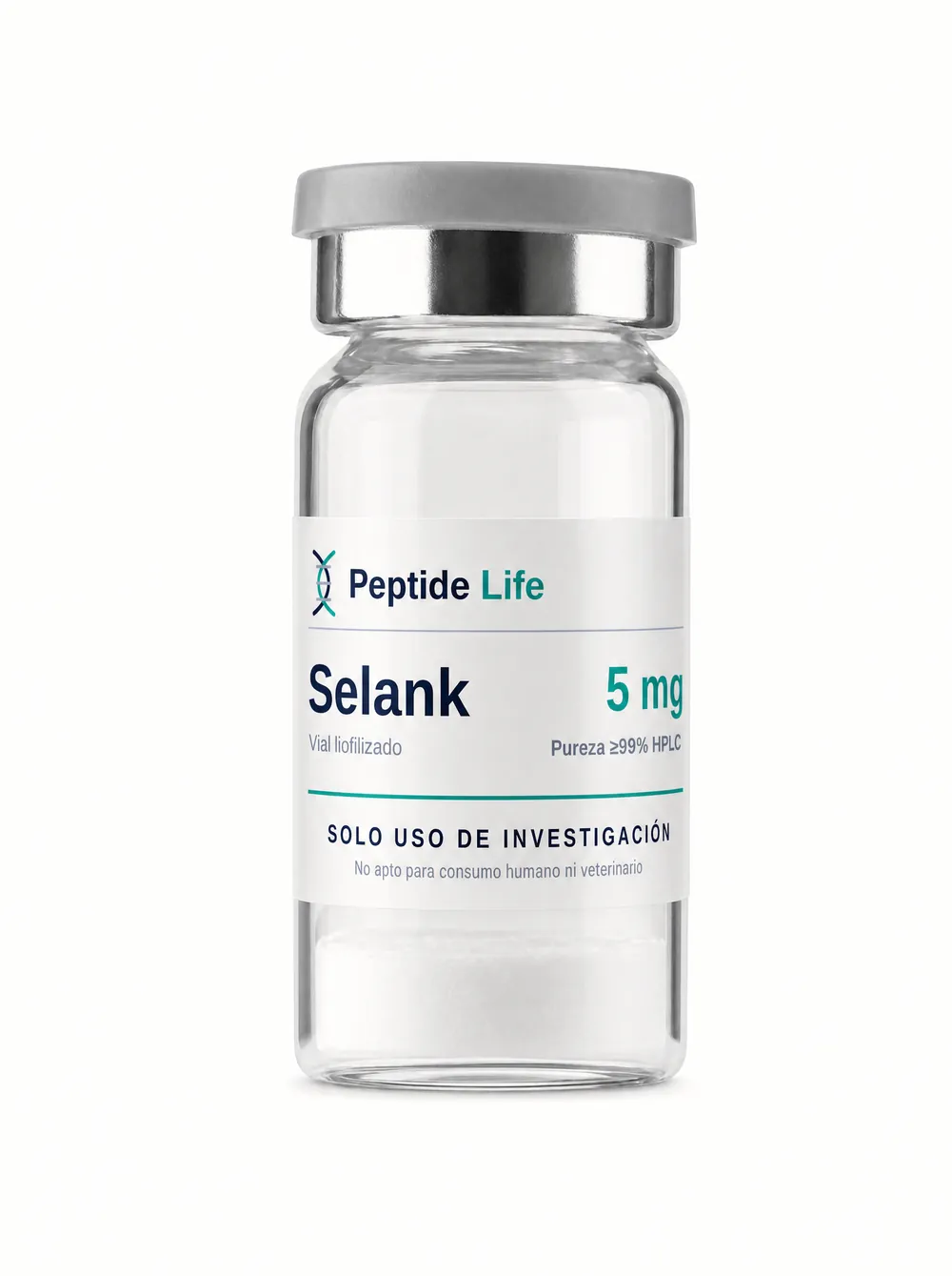 Vial liofilizado 5 mg de Selank 5 mg — heptapéptido sintético investigado en neuroseñalización